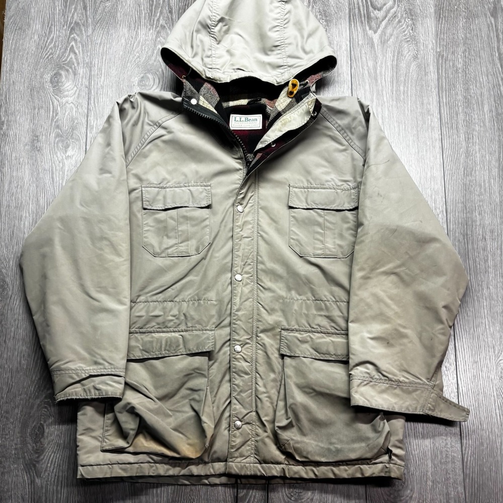 Vintage LL Bean Baxter State Parka Flannel Lined Beige Mens Size XL Flaw
